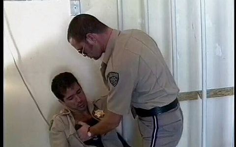 Horny cop bent over fucked in the ass against chair