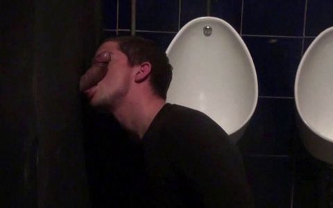 Fucked in glory hole sin pubic bathroom