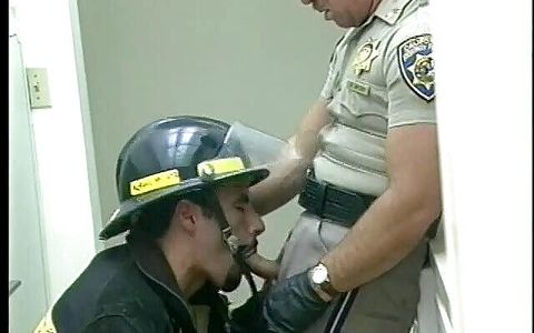 Gay fireman sucks a cock of a police officer