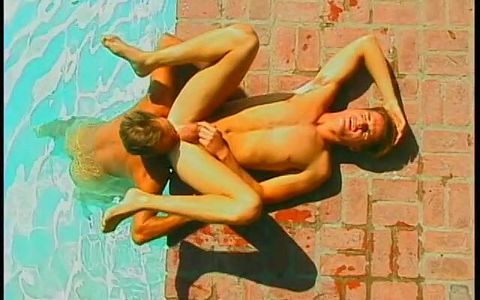 Bottom gets his tight ass fucked hard next to poolside