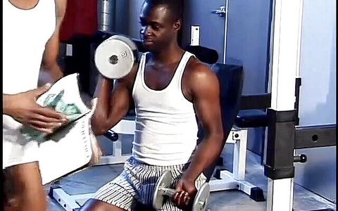 Fit black stud gets his cock sucked at the gym