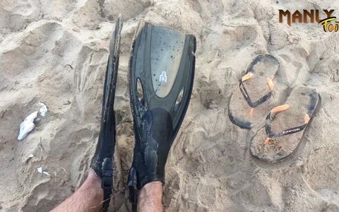 Cum Fins & Flippers - Nudist Beach - Cum Feet Socks Series - Manlyfoot - Episode 3