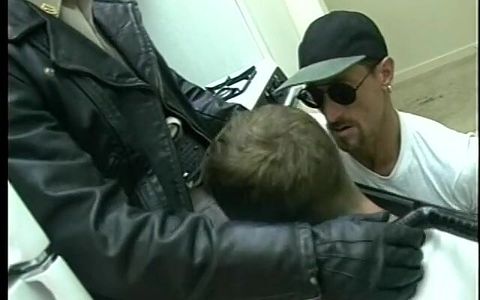 Horny Male Officer Gets His Baton Licked and Blowjob From Two Gay Males in Jeans