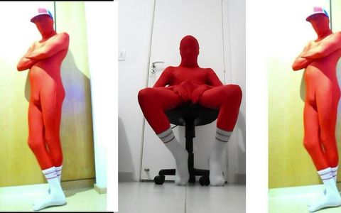 Red Zentai on the Chair