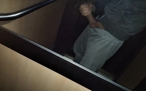 I Jerk off this Huge Cock in the Neighborhood Elevator and the Cumshot Falls on the Floor