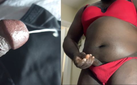 Black crossdresser cd cums with massive cumshot