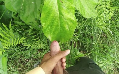 Big Cock Cumshot in Natural Garden, Outdoor Cumshot