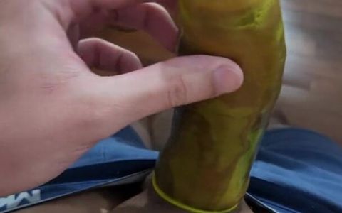 Huge Dick Jerking off with Colorful Condom