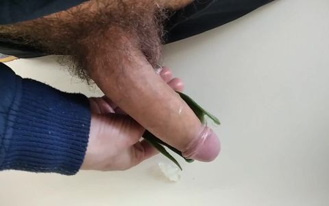 Big Hairy Cock is Massaged with Aloe Vera until he Cums