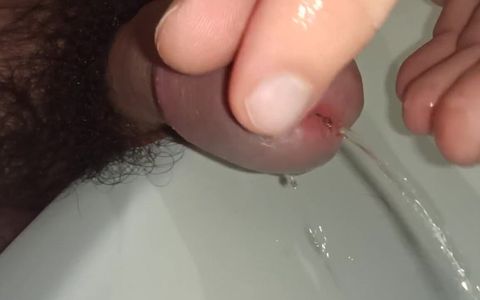 Playing with Foreskin and Pee. Cock Close-up