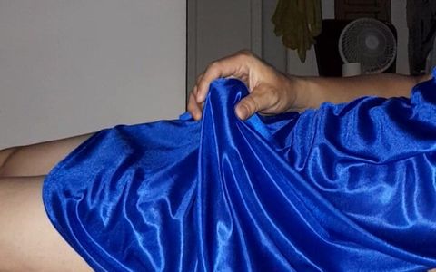 Masturbation Cum Wearing Blue Satin Silk Lingerie