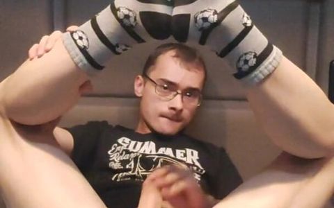 Nerdy College Boy in Cute Socks with Footballs Jerking off Instead of Doing Homework