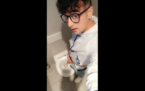 Twink with Fat Uncut Cock Piss at a Rest Stop Toilet