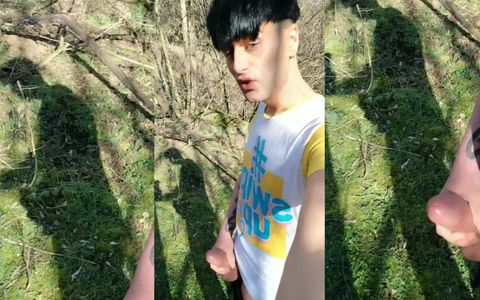 Twink and His Shadow on a Sunny Day - Outdoor Jerk off - Thick Cock