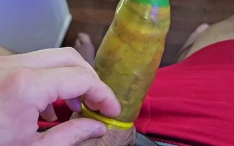 Jerking off with a Condom