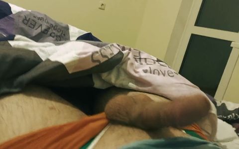 Boy Jerking off and Cumming in T-shirt in Bed Before the Slumber / Moaning / Andrei