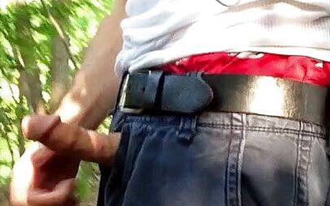 Walking with my cock out - cumming, sagging