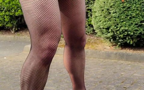 Cum Oozing Through My Fishnets in Skirt and Heels