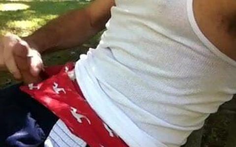 Stroking My Cock Outside on the Bench..interrupted Jerk-off