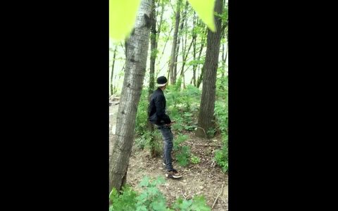 Bad Boy Jerks While Smoking Cigarette in a Forest - Almost Caught - so His Balls Stay Full