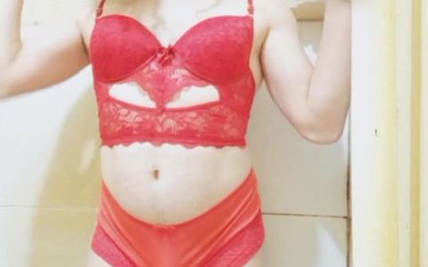 Trying on My Stepsister's Red Lingerie