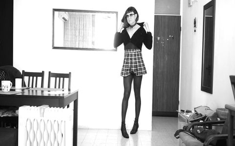 Short Striptease. Short Skirt.