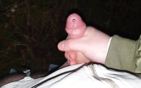 Stroking My Pierced Cock in the Woods + Cumshot with Moaning