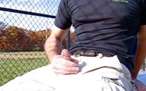 Jerking off at the Ball Park in the Dugout