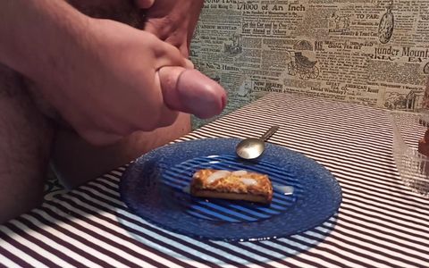 Ejaculate on a Cookie and Eat His Own Cum, Enjoy Breakfast!