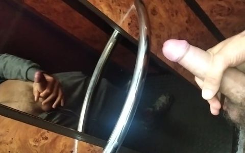 Juicy cock ejaculates in the elevator of the community of neighbors