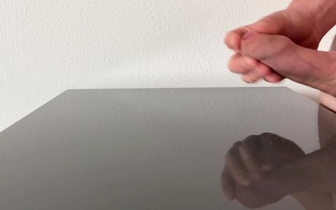 Huge Cumshot on Reflecting Table After Days of Edging