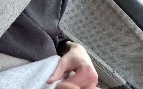 Stroking my soft uncut cock in the car