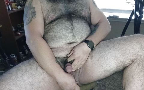 Hairy Bear Monk3y Ming0 Playing with a Glass Toy to Orgasm and Tasting Own Cum