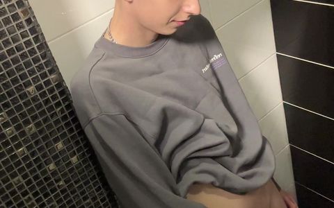 Handsome Guy Asta Boy Jerks off and Cums in a Public Toilet