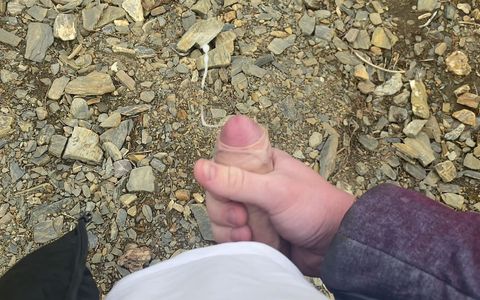 I jerk off a flaccid dick and cum on a mountain lake in nature! POV!