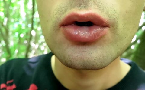 Close up Playing with Cum on Lips - Blowing Cum Bubbles and Swallowing All That Cum