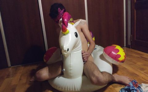 Having Fun in My Inflatable Unicorn