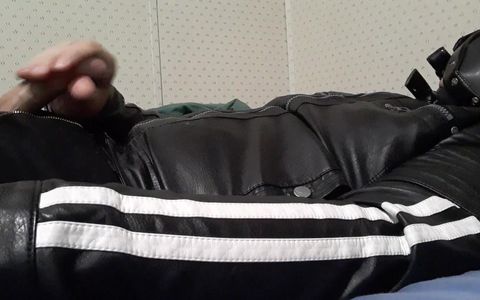 Gay Leather Biker Fag Jerks and Cums