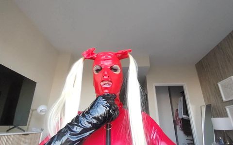 Latex Bimbo Sissy Fucktoy in Black and Red