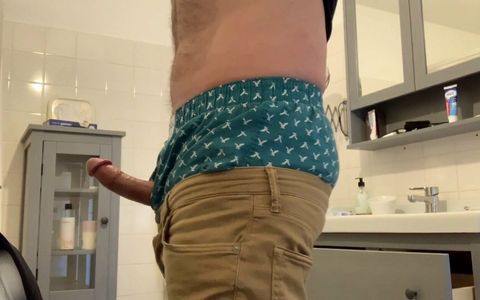 Sagging, Jerking off My Super Hard, Stiff, Throbbing Cock and Cumming in the Bathroom. Sagging in My American Eagle Boxers Too.