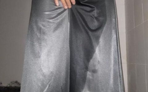 Satin Silver Long Skirt Pissed and Cum Rag