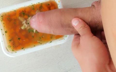 Soup with Own Cum - Flavoring Delivered Food From Restaurant with Own flavor" and Tasting It"