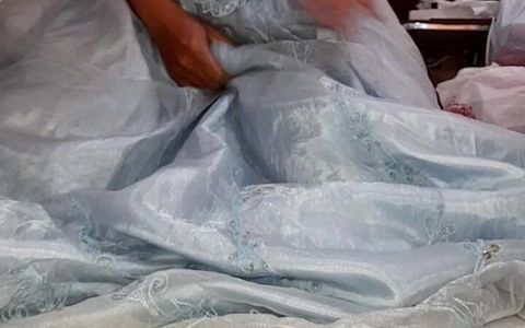 Asian Crossdresser Cum Wearing Satin Wedding Dress Ball Gown