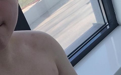 Chubby Boy Showing Asshole and Masturbating in Front of Window