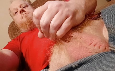 Stroking my Big Cock ginger pubes no underwear