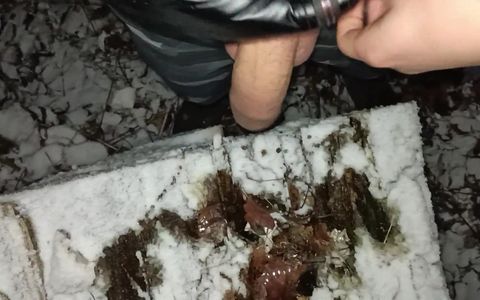 Touching Snow with Cock, Pee and Cum in Snow