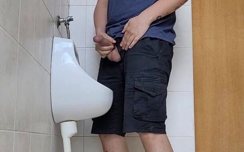 Risky Wank in Public Urinal at Work. Man's Room