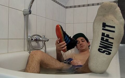 Sneaker fun in bathtub