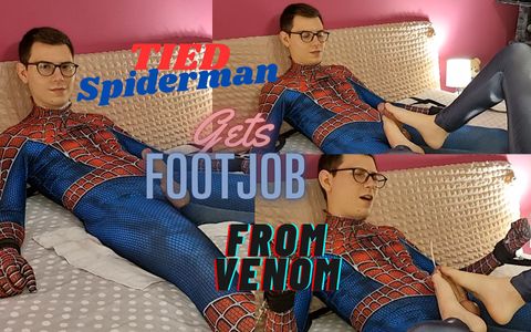 Tied Spiderman Gets Footjob From Venom