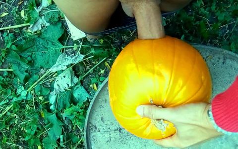 Twink Is Hard Fucking a Pumpkin in the Garden